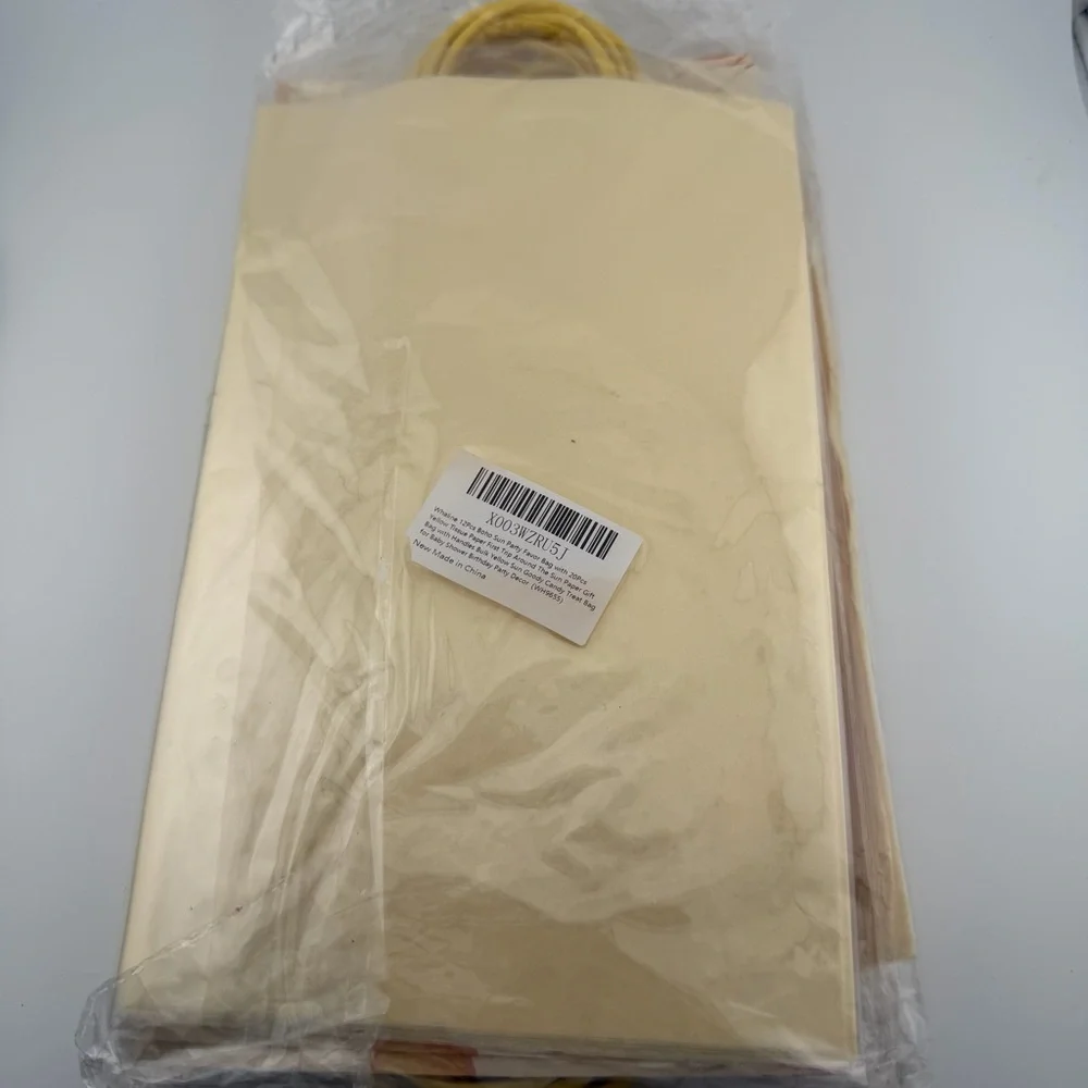 12 Pack of Decorative Yellow Sun Pattern Gift Bags and Tissue Paper